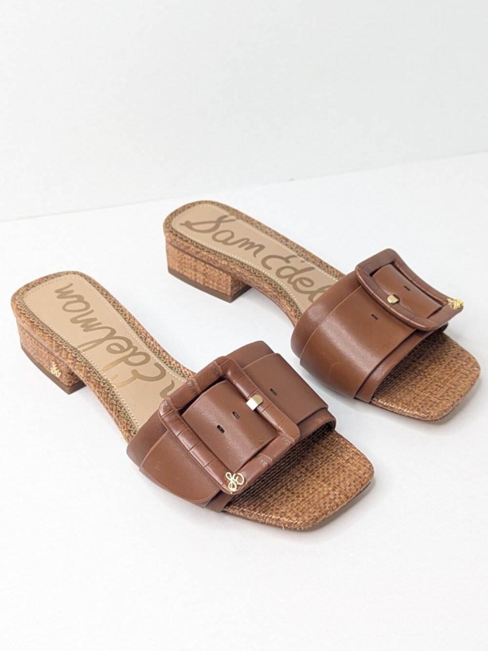 Sam Edelman Dilon Heeled Slide Sandals Cognac Leather Womens 7